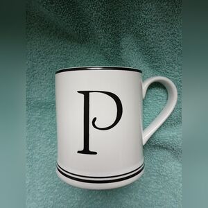 Sur La Table Initial Letter Monogram P Stoneware Coffee Mug White and Black